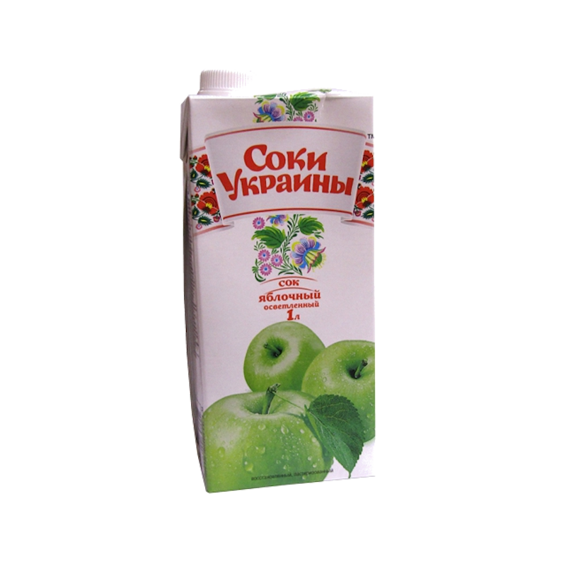 Сік СОКИ УКРАЇНИ яблучний відновлений, пастеризований, пляшка картонна, 1л